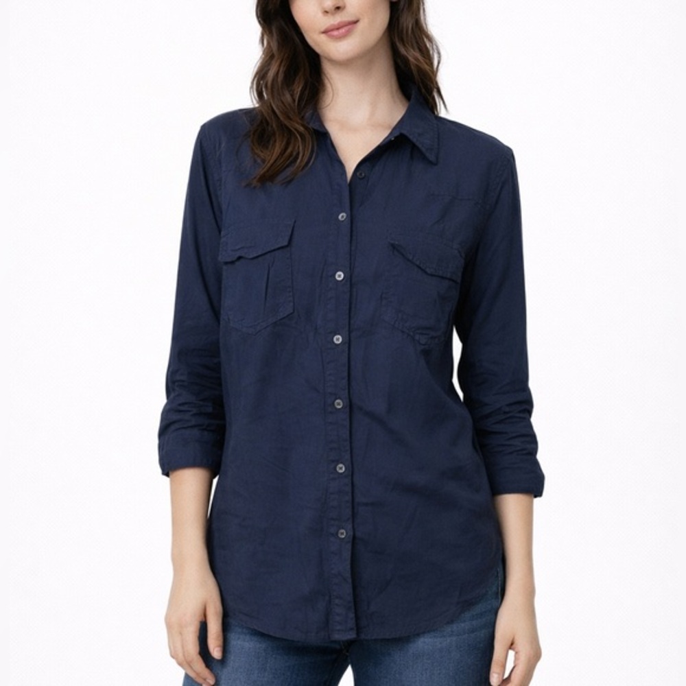 Xirena Button Down Shirt XS Navy Cotton Casual Classic Lightweight Chic